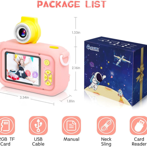 Kid Camera,ARNSSIEN Camera for Kid,2.4in IPS Screen Digital Camera,180°Flip Len Student Camera,Children Selfie Camera with Playback