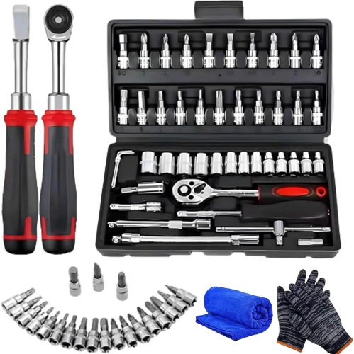 Cordless Slim Ratchet Set, Portable Manually Slim Ratchet Set, 46 in 1 Socket Ratchet Wrench Set for Repairs