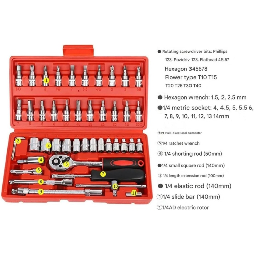 Cordless Slim Ratchet Set, Portable Manually Slim Ratchet Set, 46 in 1 Socket Ratchet Wrench Set for Repairs