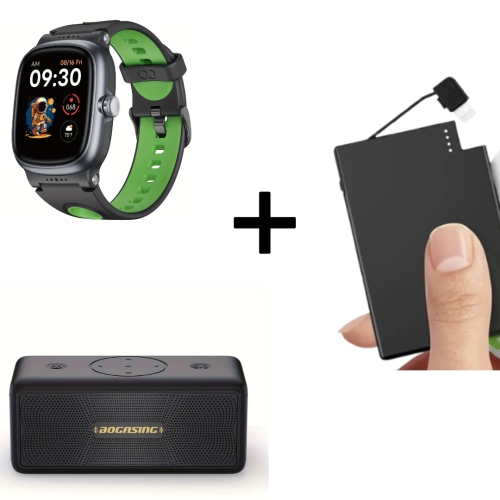 Portable 2500mAh Power Bank with Built-In Lightning Cable, Wireless Speaker with 40W Sound & 30H Playtime, and Cute Child Sport Smart Watch with 20+