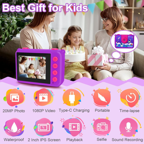 GKTZ Kids Waterproof Camera - Underwater Camera Birthday Gifts for Girls Boys Children Digital Action Camera with 32GB SD Card, Pool Toys for Kids