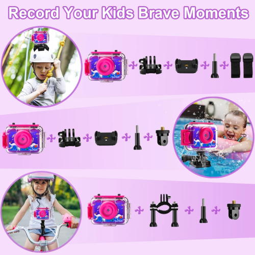 GKTZ Kids Waterproof Camera - Underwater Camera Birthday Gifts for Girls Boys Children Digital Action Camera with 32GB SD Card, Pool Toys for Kids