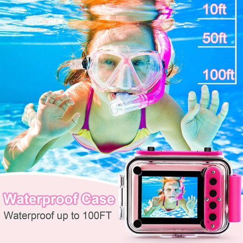 GKTZ Kids Waterproof Camera - Underwater Camera Birthday Gifts for Girls Boys Children Digital Action Camera with 32GB SD Card, Pool Toys for Kids