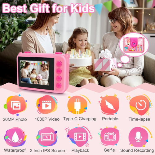 GKTZ Kids Waterproof Camera - Underwater Camera Birthday Gifts for Girls Boys Children Digital Action Camera with 32GB SD Card, Pool Toys for Kids