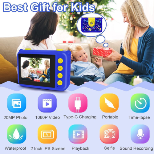 GKTZ Kids Waterproof Camera - Underwater Camera Birthday Gifts for Girls Boys Children Digital Action Camera with 32GB SD Card, Pool Toys for Kids