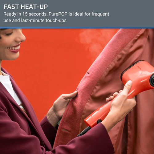 Rowenta Pure Pop Handheld Garment Steamer, 1150W, 15 Sec Heat-up, Red Coral, Reversible Steam Pad
