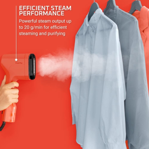 Rowenta Pure Pop Handheld Garment Steamer, 1150W, 15 Sec Heat-up, Red Coral, Reversible Steam Pad