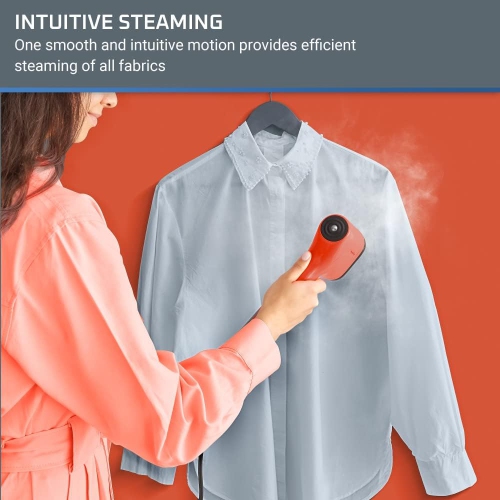 Rowenta Pure Pop Handheld Garment Steamer, 1150W, 15 Sec Heat-up, Red Coral, Reversible Steam Pad
