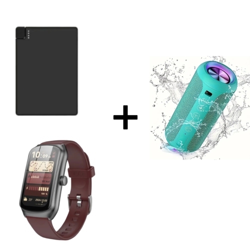 Red Smart Watch with HD Touch Screen, 2500mAh Slim Power Bank with Built-In Lightning Cable, and 24W Waterproof Wireless Speaker with RGB Lights