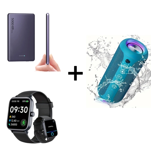 Waterproof Wireless Speaker, 5000mAh Magnetic Power Bank, and 1.8" HD Screen Smartwatch with Wireless Call for iPhone & Android