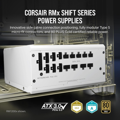 CORSAIR RM850x Shift 850W Fully Modular ATX Power Supply, 80 Plus Gold, ATX 3.0, PCIe 5.0, White