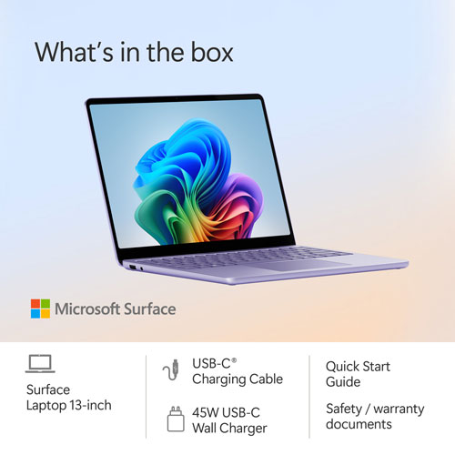 Portable Surface Laptop de 13 po de Microsoft avec Copilot+ PC - Violet (Snapdragon X Plus/RAM 16 Go/UFS 512 Go) - Anglais