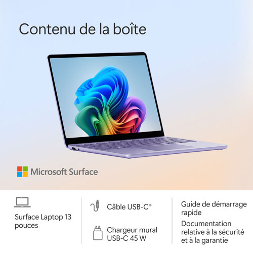 Portable Surface Laptop de 13 po de Microsoft avec Copilot+ PC - Violet (Snapdragon X Plus/RAM 16 Go/UFS 512 Go) - Anglais