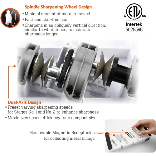 Affûteur de couteaux électrique SHARPAL 198H avec 3 fentes, roues diamant monocristallin, affûtage professionnel pour tous les couteaux