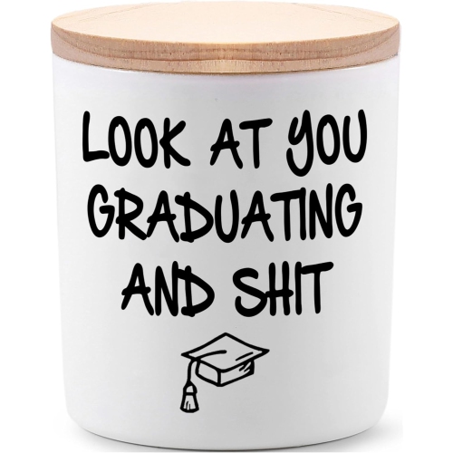 Bougie de remise des diplômes Cadeaux pour elle 2025 Cool Funny Masters Degree College High School Graduation Cadeaux pour femmes Hommes Regarde You