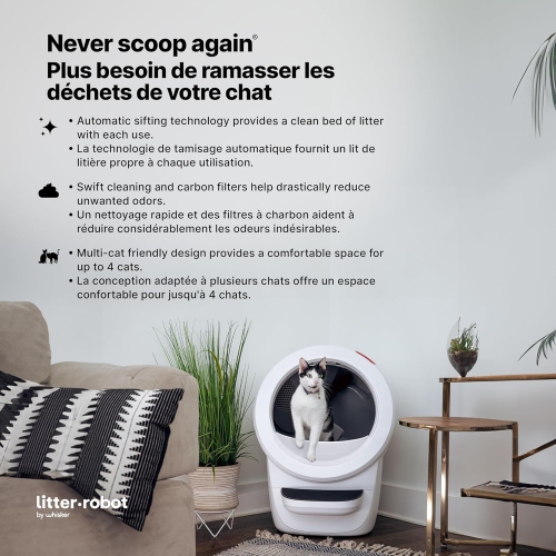 Litter-Robot 4 by Whisker, White - Automatic, Self-Cleaning Litter Box, Includes 1 Year of WhiskerCare