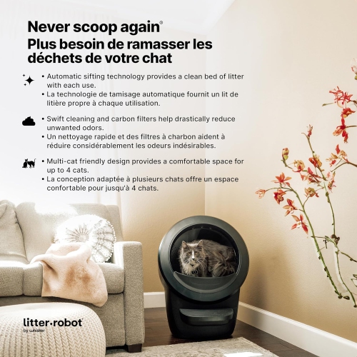 Litter-Robot 4 by Whisker, Black - Automatic, Self-Cleaning Litter Box, Includes 1 Year of WhiskerCare