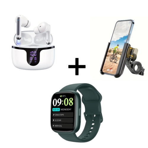 50H Playtime Wireless Earbuds with Touch Control, Bike Phone Mount, and 1.83" Smartwatch with Call Function & Fitness Tracker