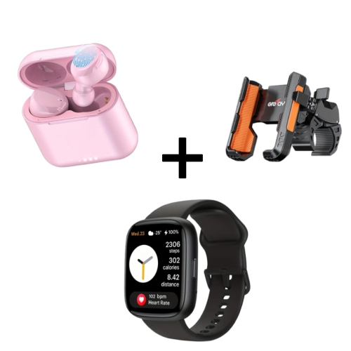 Ergonomic Wireless Headphones with 50H Playback, Bike Phone Holder, and 1.83" Smartwatch with Wireless Calls & Fitness Tracker