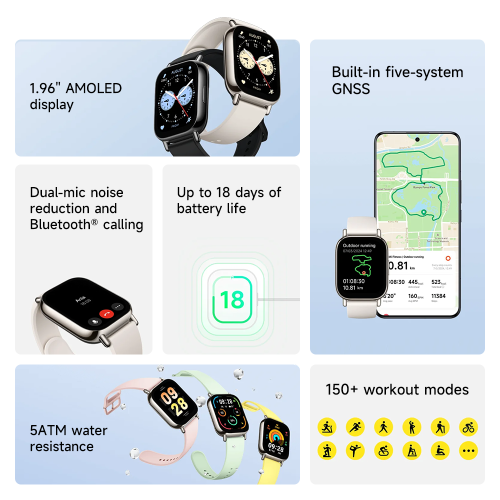 Xiaomi Redmi Watch 5 Lite Smartwatch, 1.96" AMOLED Display, 18-Day Battery, 150+ Sports Modes, 5ATM water resistance, Dual-mic Bluetooth calling, GNSS