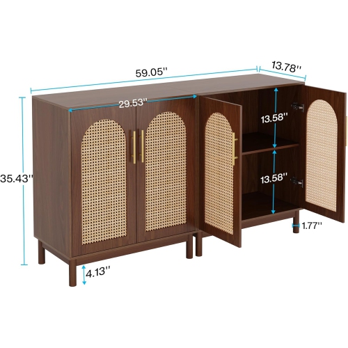 Tribesigns Set of 2 Rattan Sideboard Buffet Cabinet with Storage, 59 Inch Accent Cabinet with Doors