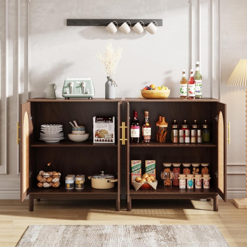 Tribesigns Set of 2 Rattan Sideboard Buffet Cabinet with Storage, 59 Inch Accent Cabinet with Doors