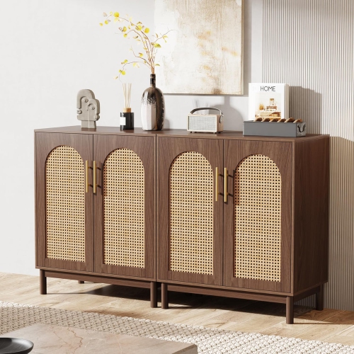 Tribesigns Set of 2 Rattan Sideboard Buffet Cabinet with Storage, 59 Inch Accent Cabinet with Doors