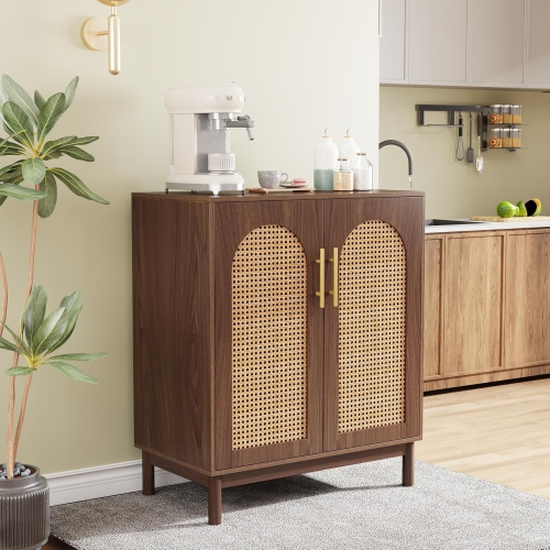 Tribesigns Set of 2 Rattan Sideboard Buffet Cabinet with Storage, 59 Inch Accent Cabinet with Doors