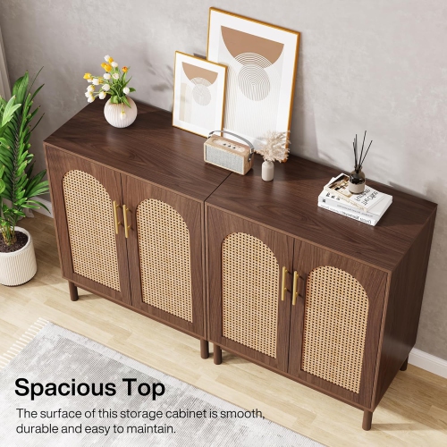 Tribesigns Set of 2 Rattan Sideboard Buffet Cabinet with Storage, 59 Inch Accent Cabinet with Doors
