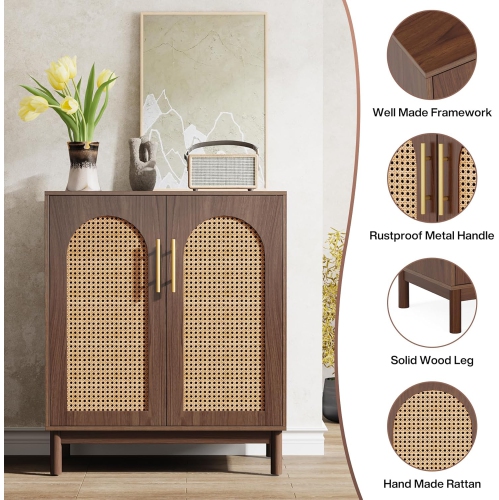 Tribesigns Set of 2 Rattan Sideboard Buffet Cabinet with Storage, 59 Inch Accent Cabinet with Doors