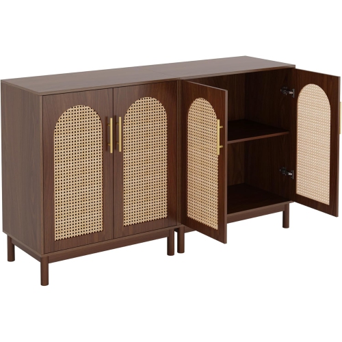 Tribesigns Set of 2 Rattan Sideboard Buffet Cabinet with Storage, 59 Inch Accent Cabinet with Doors