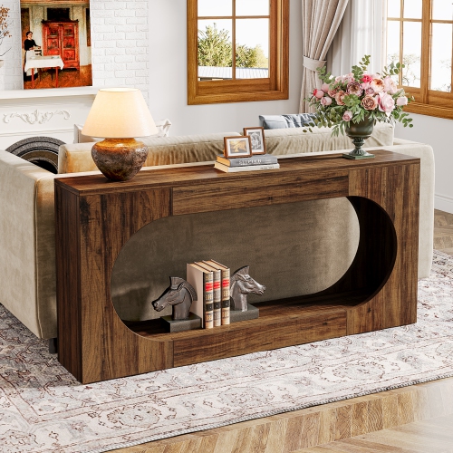Tribesigns Console Table, 63-Inch Narrow Sofa Entryway Table with 2-Tier Storage Shelf,Rustic Brown