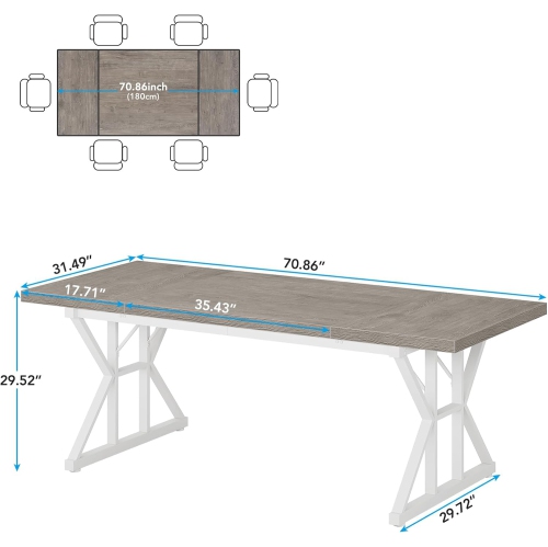 Table de salle à manger «&nbsp;Tribesigns Farmhouse&nbsp;» pour 6&nbsp;personnes, table de salle à manger rectangulaire en bois de 70,8&nbsp;po