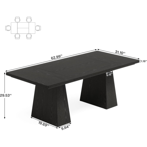 Tribesigns Dining Table for 6, Farmhouse Rectangular Table Kitchen Table with Double Pedestal