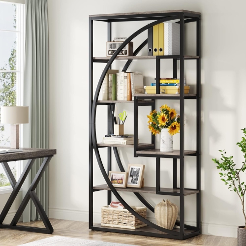 TRIBESIGNS  Bookshelf, Industrial 5-Tier Etagere Bookcase, 70.8" Tall Bookshelf With 8 Storage Shelf