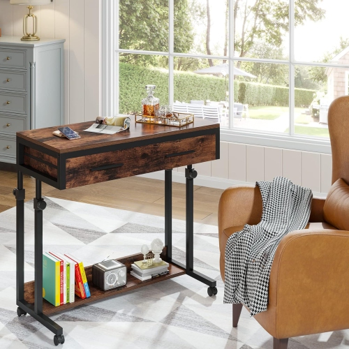 Bureau portatif avec tiroirs de Tribesigns, bureau mobile pour ordinateur portatif à roulettes, bureau de canapé avec table d'appoint et table-lit