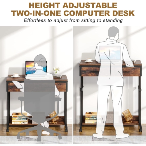 Bureau portatif avec tiroirs de Tribesigns, bureau mobile pour ordinateur portatif à roulettes, bureau de canapé avec table d'appoint et table-lit