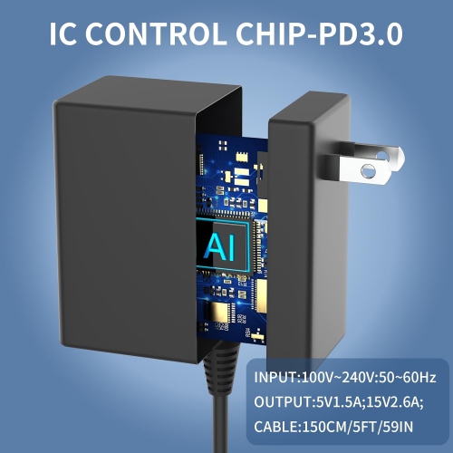 Nintendo Switch Charger, Fast 15V/2.6A AC Adapter – Compatible with Switch OLED & Lite, TV Mode Support, 5FT USB-C Cable, 2.5H Rapid Charging