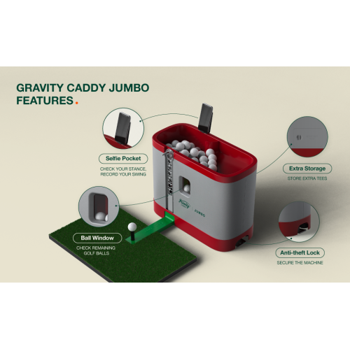 Gravity Caddy Jumbo - Automatic Golf Ball Dispenser for Indoor & Outdoor Use; No Pedal, No Electricity Or Battery Needed; Compatible with Simulators