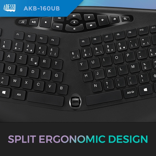 Adesso TruForm 160 Multimedia Ergonomic Keyboard with Scroll Wheel, Canadian French/English 104 Key Layout