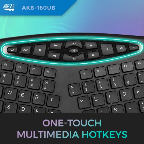 Adesso TruForm 160 Multimedia Ergonomic Keyboard with Scroll Wheel, Canadian French/English 104 Key Layout