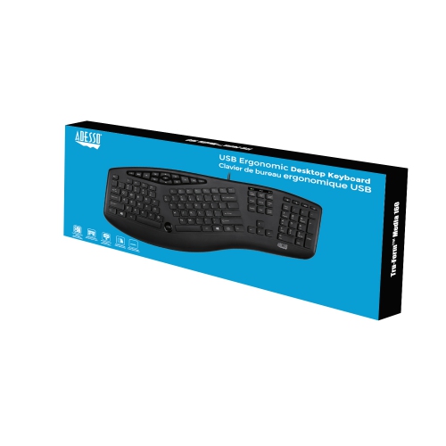 Adesso TruForm 160 Multimedia Ergonomic Keyboard with Scroll Wheel, Canadian French/English 104 Key Layout