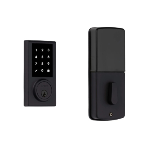 Image 1 de 5.. Tout nouveau&nbsp;: serrure de porte sans clé noir mat Elements de Weiser/pêne dormant électronique avec écran tactile