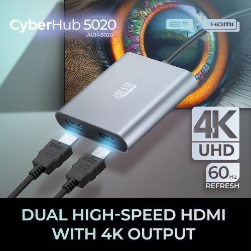 Adesso USB-C to Dual HDMI Adapter, 4K, 60Hz