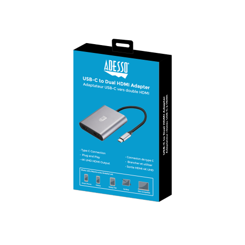 Adesso USB-C to Dual HDMI Adapter, 4K, 60Hz