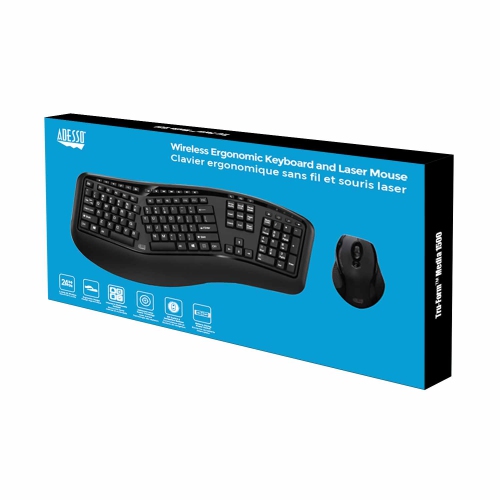 Adesso Canadian French/English Wireless Ergonomic Keyboard and Laser Mouse Combo