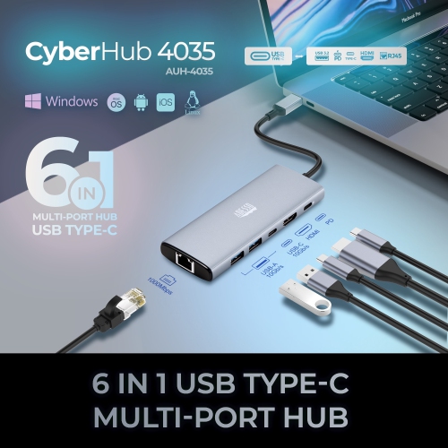 Adesso CyberHub 4035 USB-C 6-in-1 Docking Station