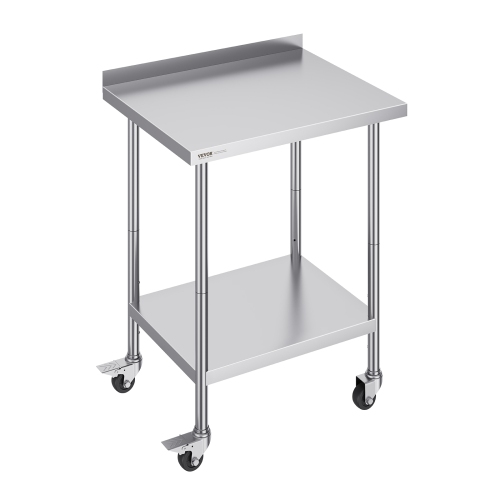 VEVOR  24 X 30 X 40 Inch Stainless Steel Work Table, Commercial Food Prep Worktable \w Casters, Heavy Duty Prep Worktable, Metal Work Table \w