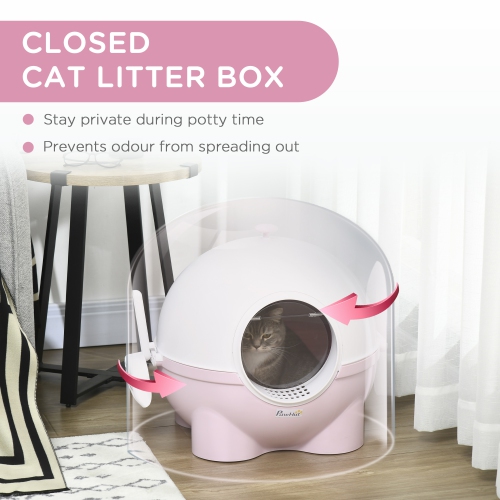 PawHut Cat Litter Box with Lid, Enclosed Kitty Litter Box with Scoop, Leaking Sand Pedal, Top Handle, Pink