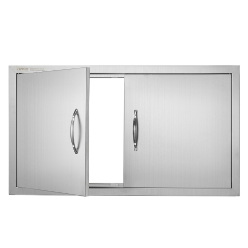 VEVOR  34W X 19H Inch Bbq Access Door, Double Outdoor Kitchen Door, Stainless Steel Flush Mount Door, Wall Vertical Door \w Handles, for Bbq Island